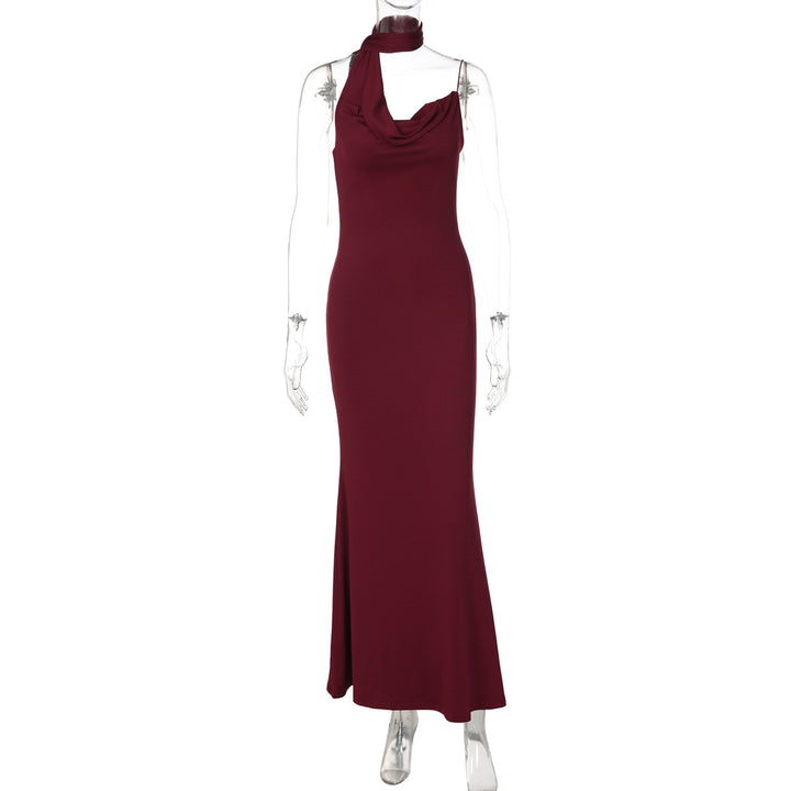 Damen Elegantes Maxikleid mit asymmetrischem Halterneck Drune