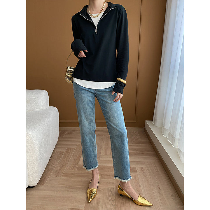 Damen Halblangarm Zip-Pullover mit innovativem Schnitt Drune