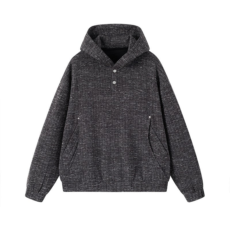 Damen Modischer Kapuzenpullover mit Knopfdetails Drune