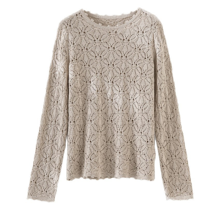 Damen Feines Häkel-Longsleeve mit floraler Lochmuster-Struktur und legerer Silhouette Drune