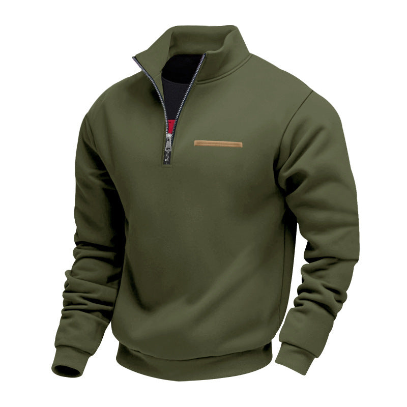 Herren nan wattierter Halbzip Sweatpullover mit Stehkragen und Brusttasche Drune