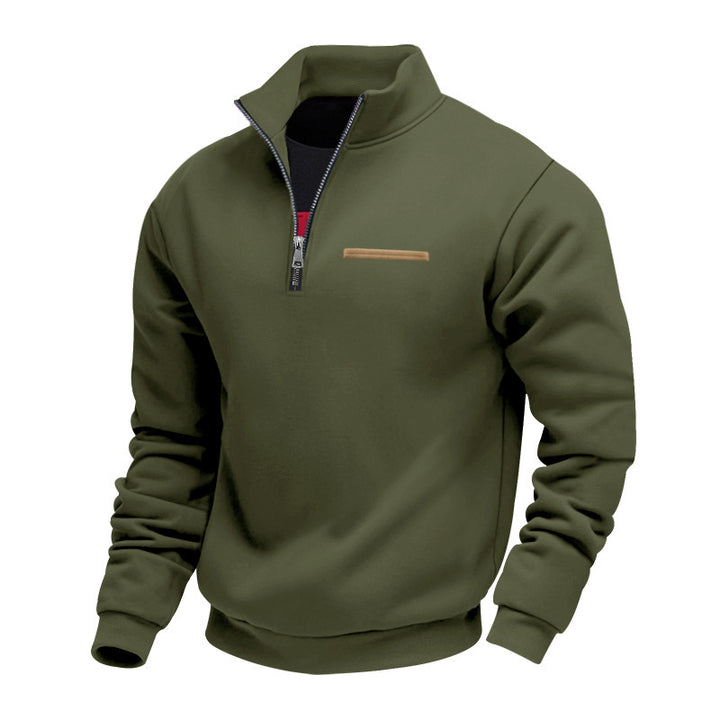 Herren nan wattierter Halbzip Sweatpullover mit Stehkragen und Brusttasche Drune