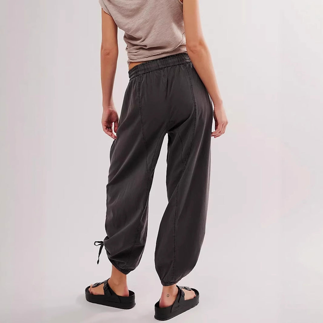 Damen Bequeme Freizeithose mit Bund und dekorativen Schnürdetails Drune