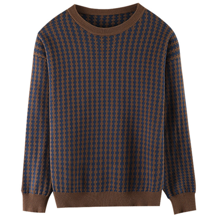 Damen Leichter Strukturstrick-Pullover mit Hahnentritt-Muster und breitem Rippbündchen Drune