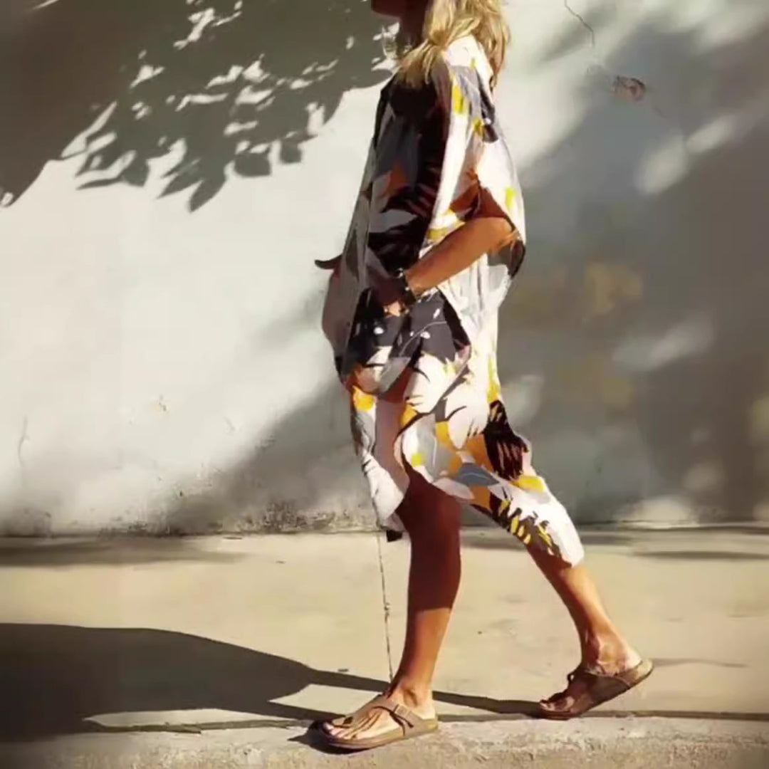 Damen nan luftig-leichtes Kaftan-Hemdkleid mit überschnittener Schulter, verdeckter Knopfleiste und seitlichen Eingrifftaschen Drune