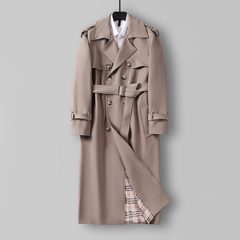 Damen Eleganter lang geschnittener Wollmix-Trenchcoat mit doppelreihiger Knopfleiste und Bindegürtel Drune