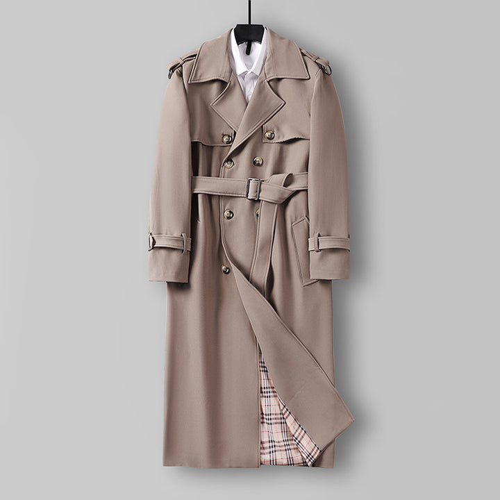 Damen Eleganter lang geschnittener Wollmix-Trenchcoat mit doppelreihiger Knopfleiste und Bindegürtel Drune