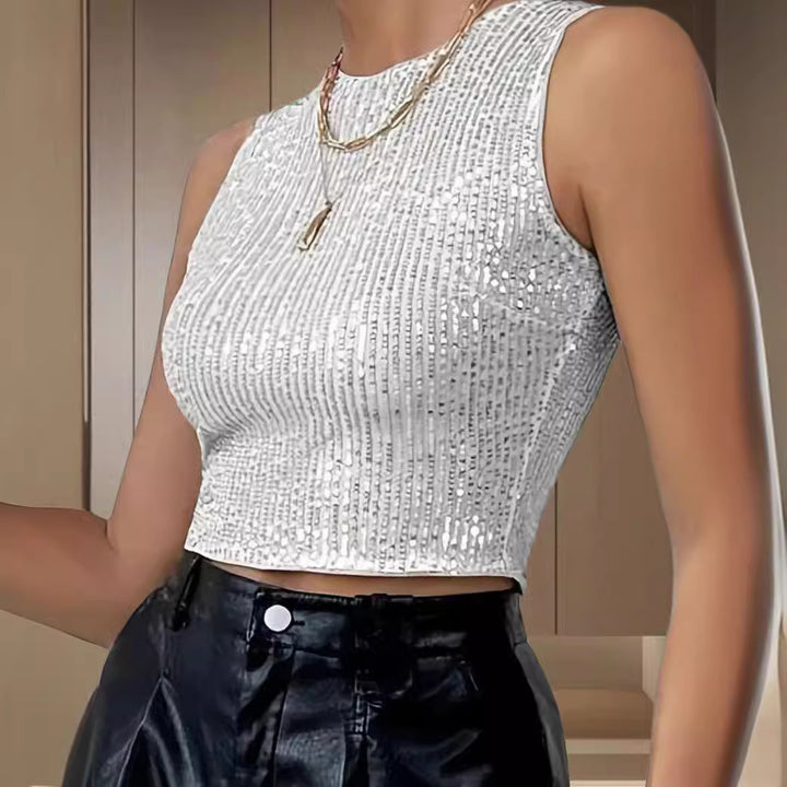 Damen Glitzerndes Crop-Top aus feiner Stoffstruktur Drune