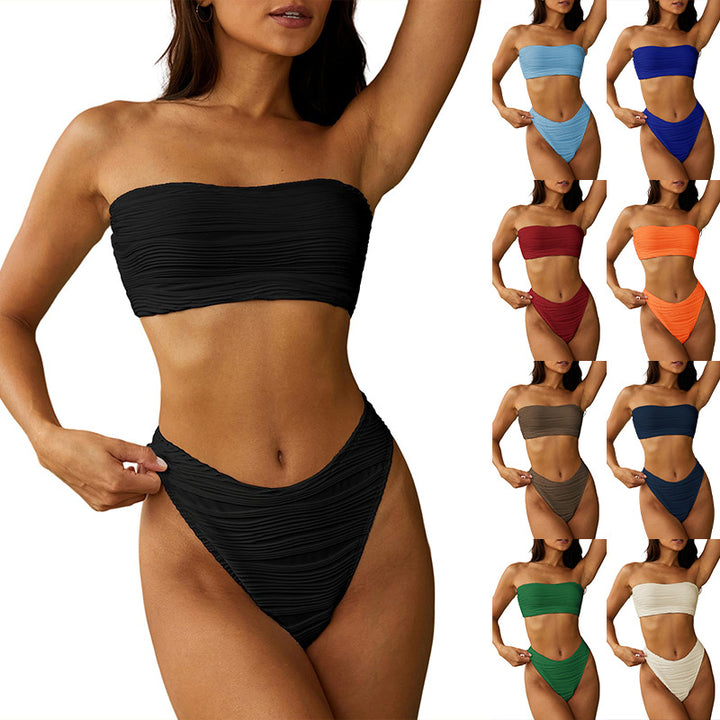 Damen Bandeau Bikini mit Raffungen Drune