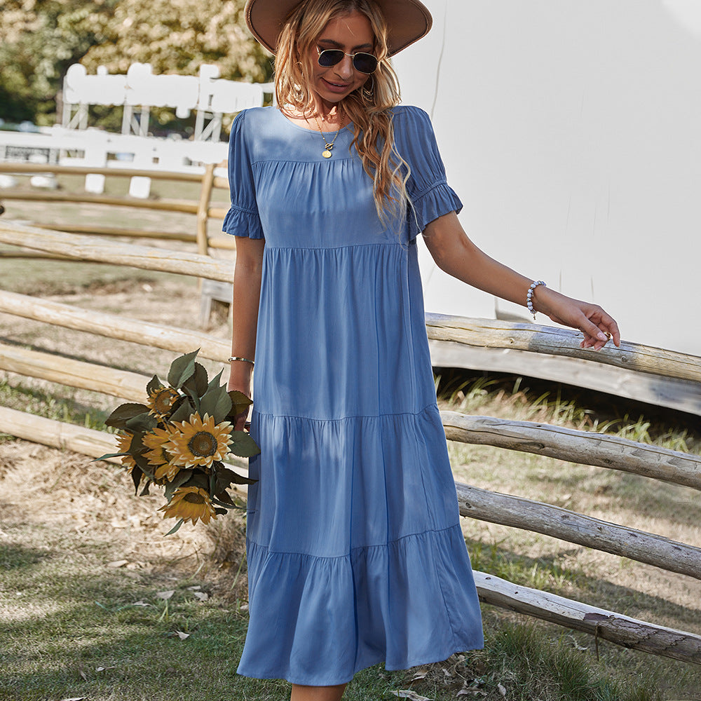 Damen Midikleid mit Rüschendetails und fließendem Schnitt Drune