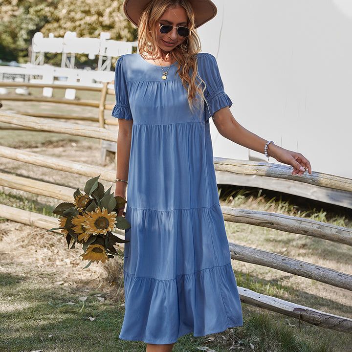 Damen Midikleid mit Rüschendetails und fließendem Schnitt Drune