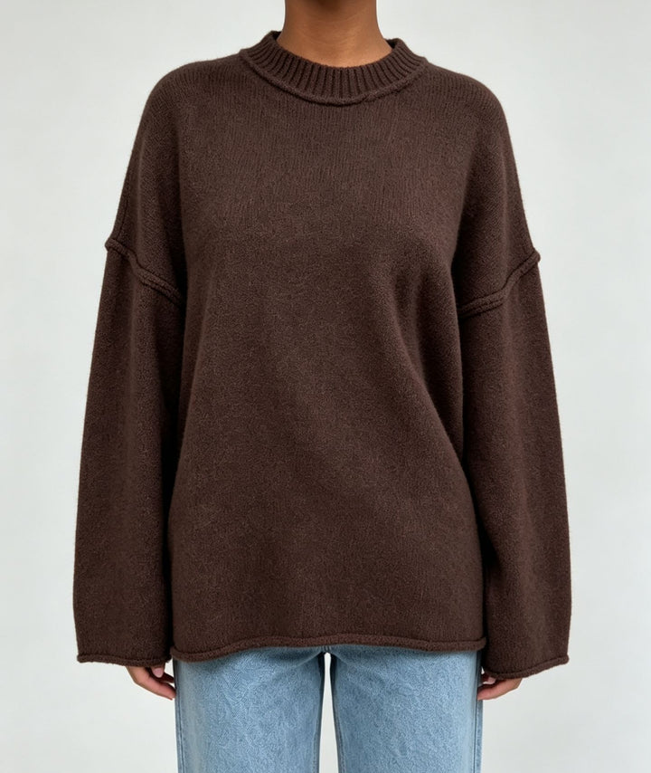 Damen Oversize-Boxy-Pullover mit kurzem Stehkragen und dekorativer Kantennaht Drune
