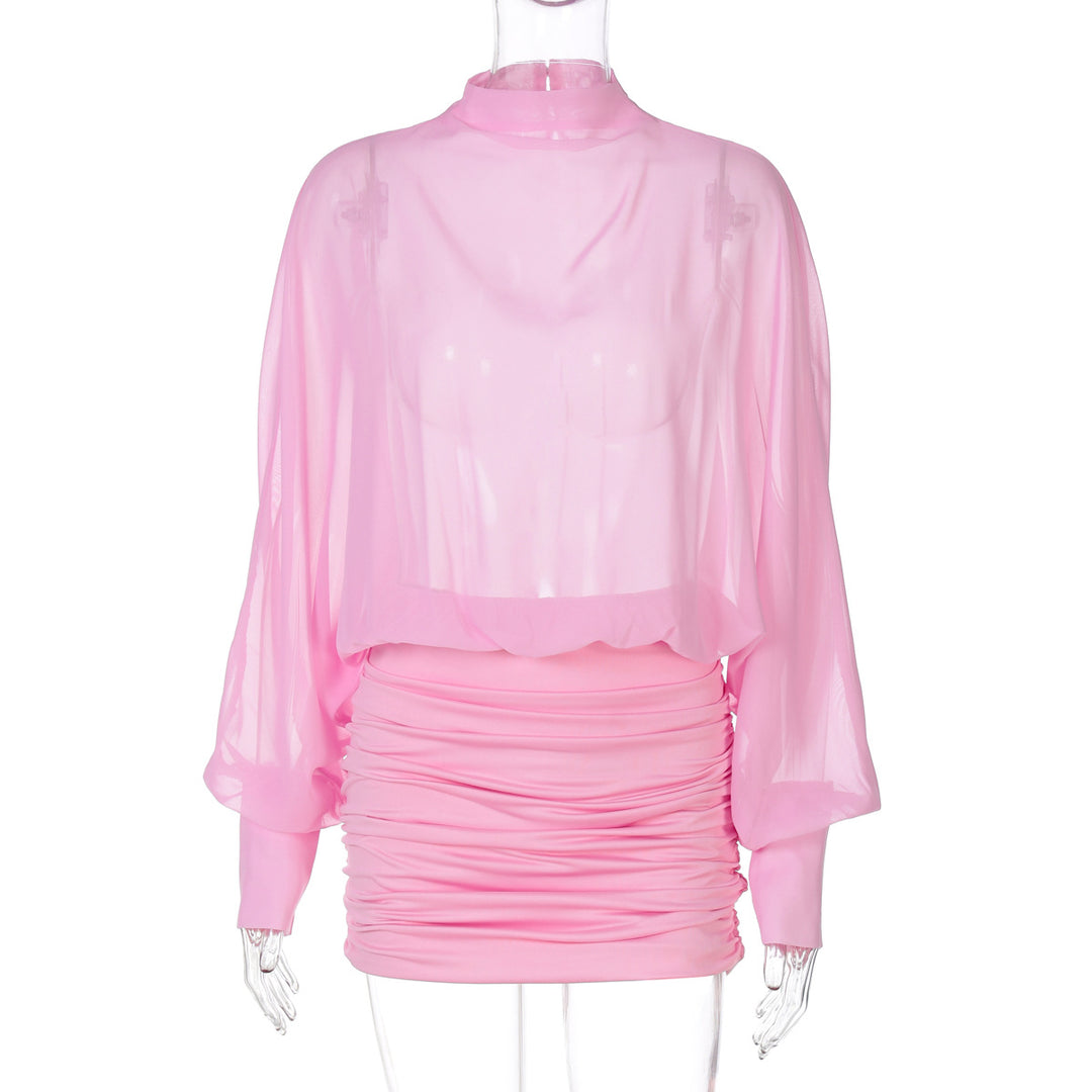 Damen Transparente Bluse mit Drapierungen Drune