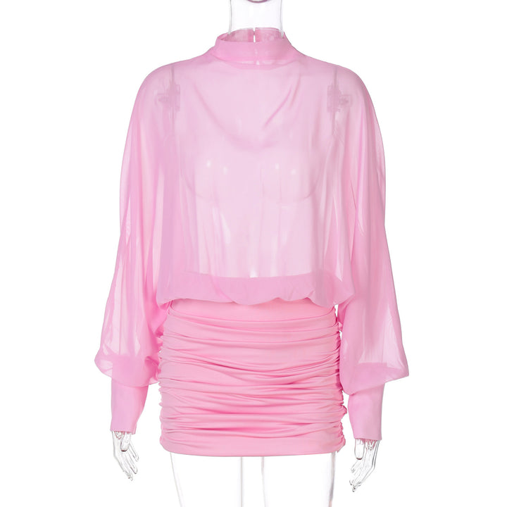Damen Transparente Bluse mit Drapierungen Drune