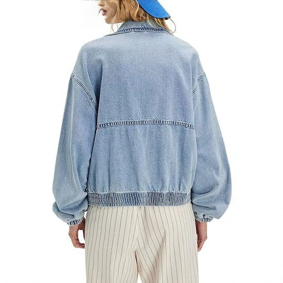 Damen Leichte Cropped-Jeansjacke mit Gummibündchen und Reißverschluss Drune