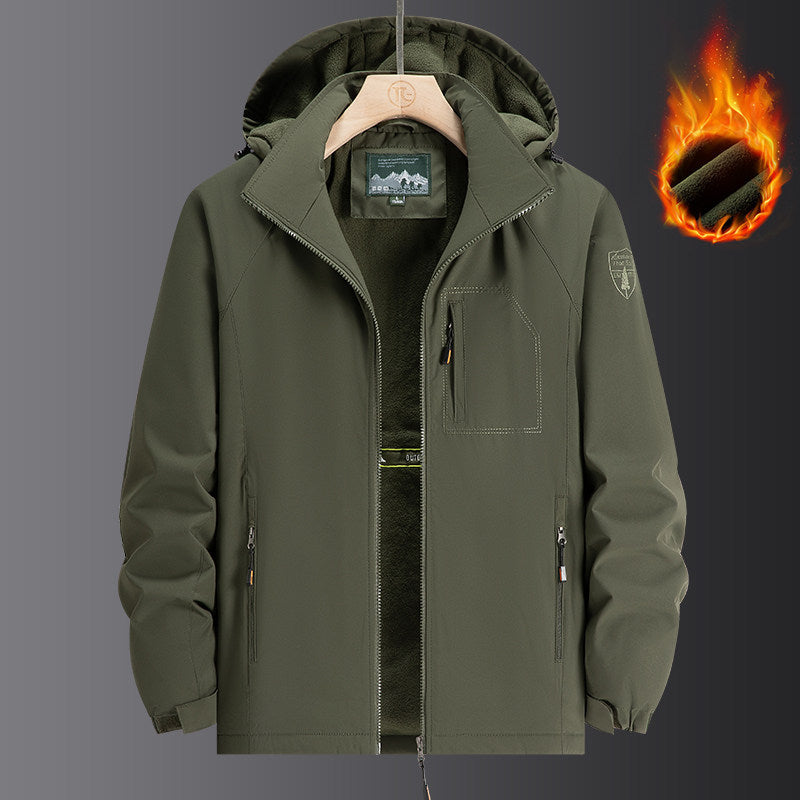 Herren Wetterfeste Softshelljacke mit durchgehendem Fleece-Innenfutter, verstellbarer Kapuze und winddichter Membran Drune