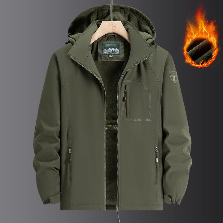 Herren Wetterfeste Softshelljacke mit durchgehendem Fleece-Innenfutter, verstellbarer Kapuze und winddichter Membran Drune