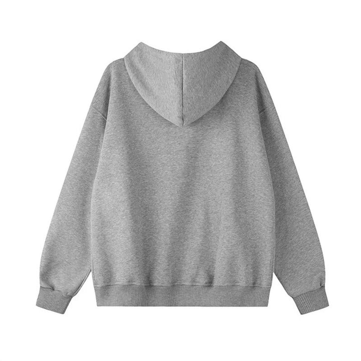 Damen Kapuzen-Sweatjacke mit durchgehendem Reißverschluss, Oversize-Schnitt und Statement-Frontprint Drune