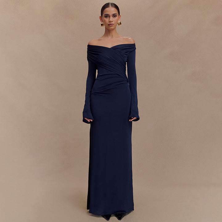 Damen elegantes Maxikleid mit off-shoulder Design und Wickeldetails Drune