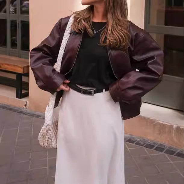 Damen Kunstlederjacke im sportlichen Schnitt mit zwei praktischen Taschen Drune