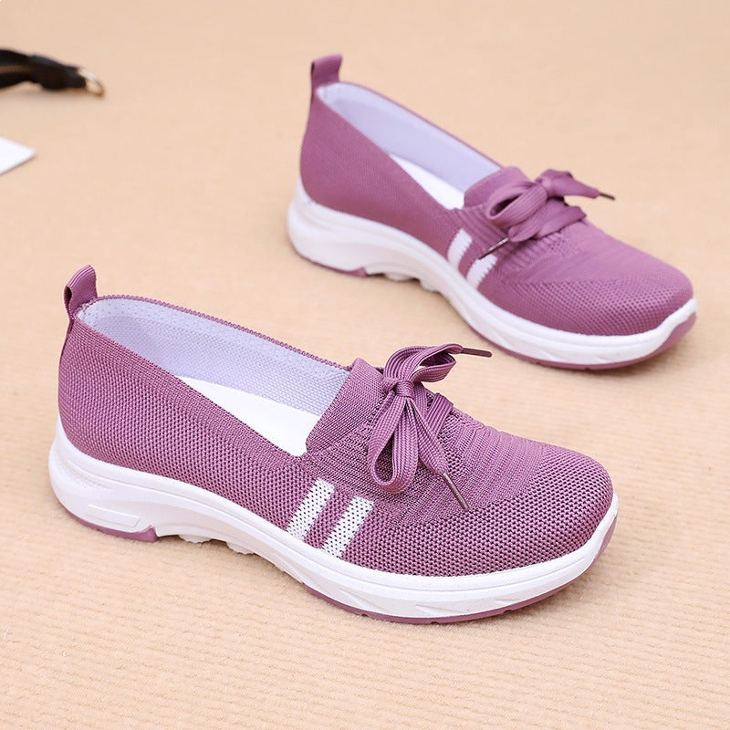 Damen Schlupf-Strick-Sneaker mit dekorativer Schleife und gedämpfter Plateausohle Drune