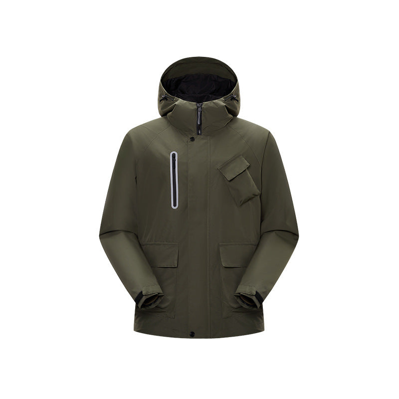 Herren Technische Regen‑Softshelljacke mit Kapuze, verschweißten Nähten und taktischen Taschen Drune