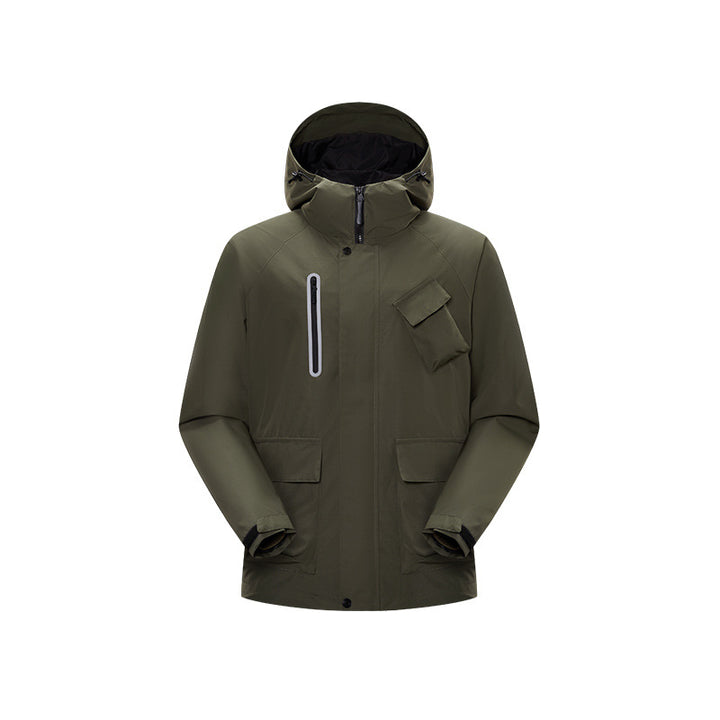 Herren Technische Regen‑Softshelljacke mit Kapuze, verschweißten Nähten und taktischen Taschen Drune