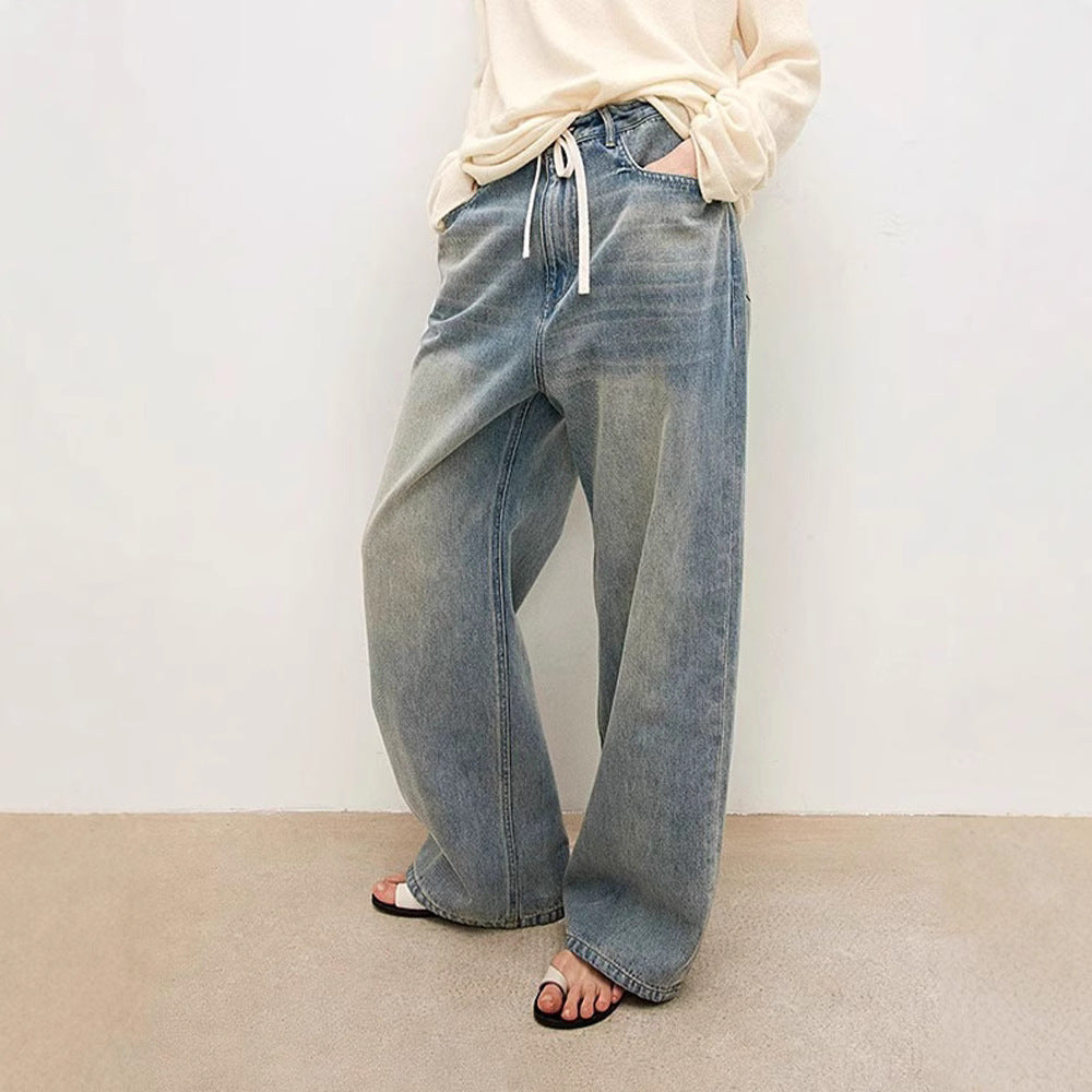 Damen moderne, weite Jeans mit hohem Bund Drune