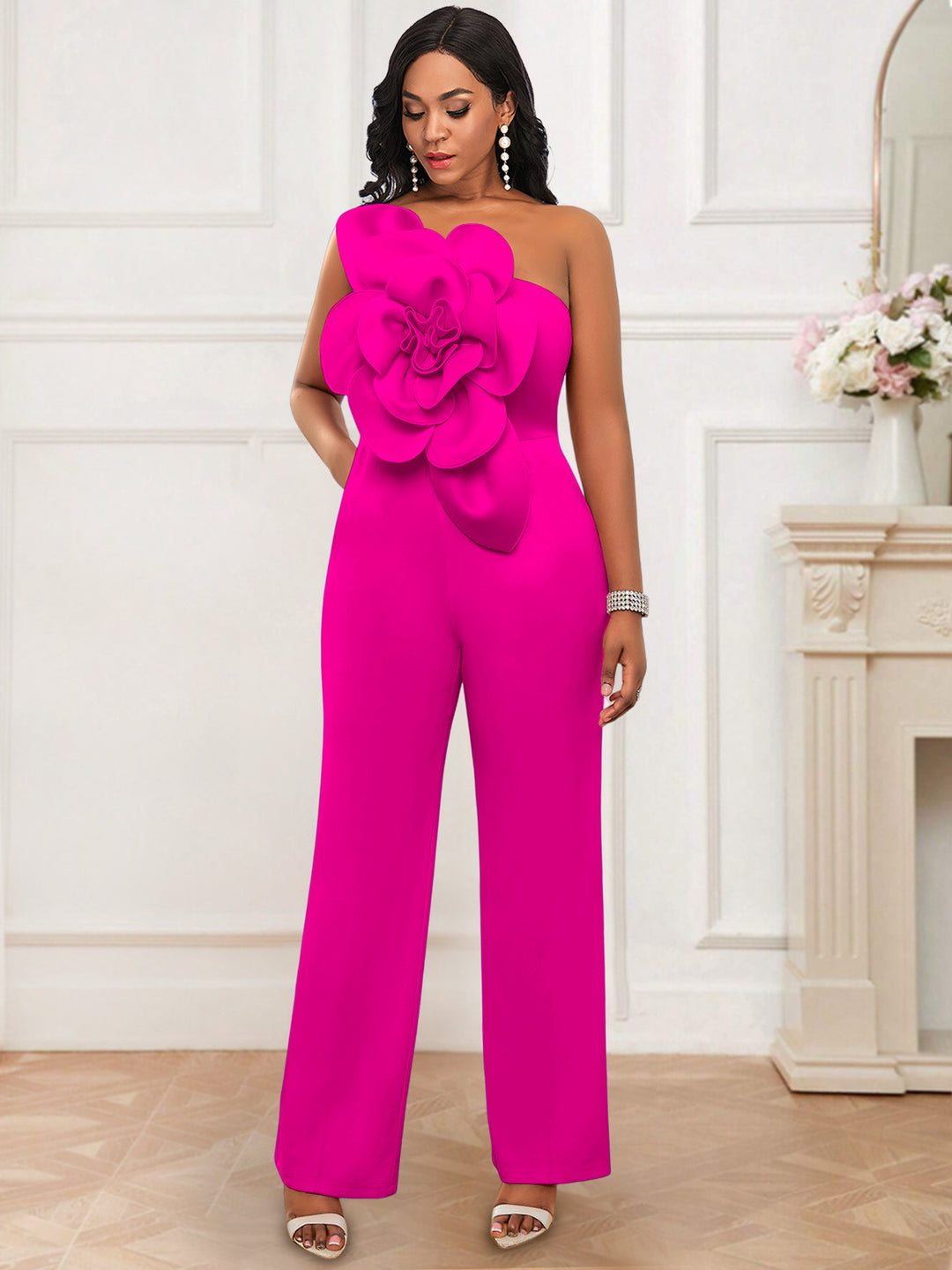 Damen Eleganter Jumpsuit mit floralen Applikationen Drune