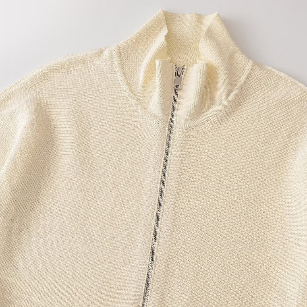 Damen Strukturstrick A-Linien Cardigan mit Reißverschluss und Stehkragen Drune