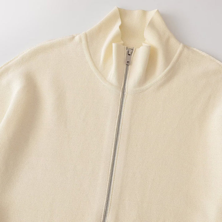 Damen Strukturstrick A-Linien Cardigan mit Reißverschluss und Stehkragen Drune