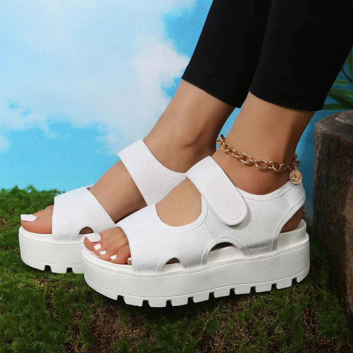 Damen Plattform-Sandalen mit verstellbarem Klettverschluss und atmungsaktiver Obermaterialstruktur Drune
