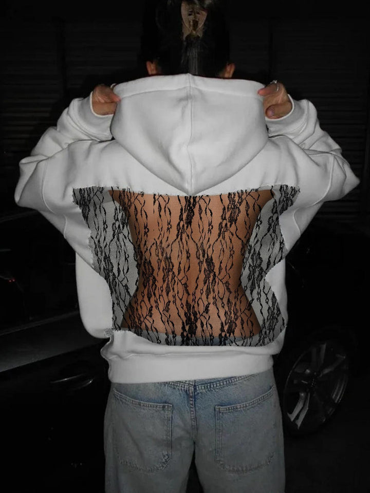Damen Hoodie mit glitzerndem Mesh-Rückenapplikation Drune