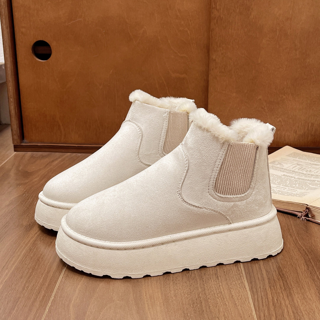 Damen Gefütterte Chelsea‑AnklDruneoots mit Faux‑Fur, elastischem Einsatz und Plateau‑Sohle Drune