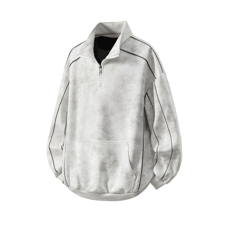 Herren Oversize-Halbzip-Sweatshirt mit Kängurutasche, kontrastpaspel und Ballonärmeln Drune