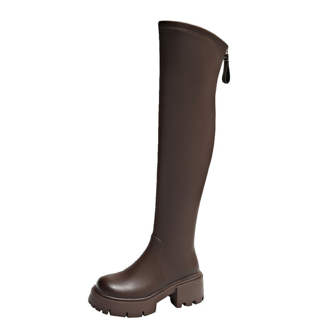 Damen Overknee-Stiefel mit robustem Blockabsatz und elastischem Schaft Drune