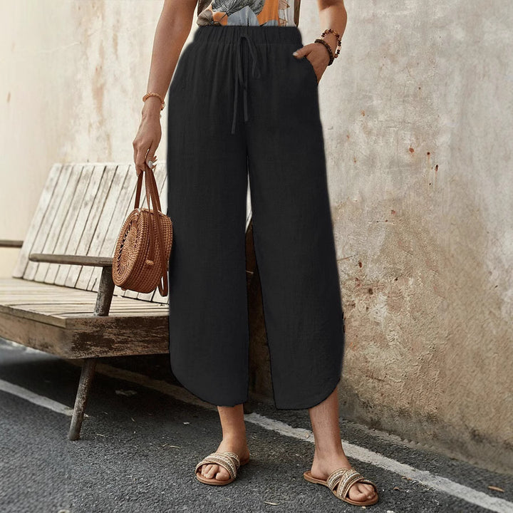 Damen luftige Leinenhose mit elastischem Bund und praktischen Taschen Drune