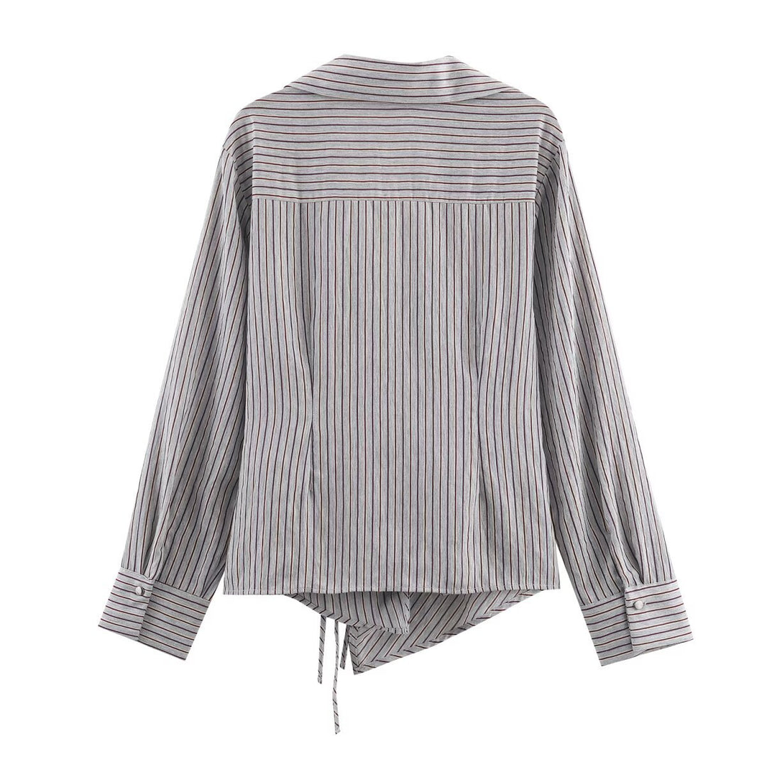 Damen 10+ asymmetrische Wickelbluse mit Tunnelzug, Hemdkragen und langen Ärmeln Drune