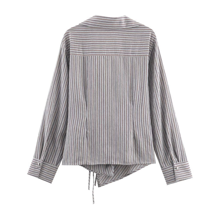Damen 10+ asymmetrische Wickelbluse mit Tunnelzug, Hemdkragen und langen Ärmeln Drune