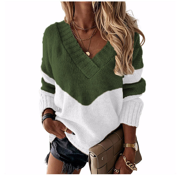 Damen nan V-Ausschnitt Strickpullover mit Chevron-Muster und Oversize-Schnitt Drune
