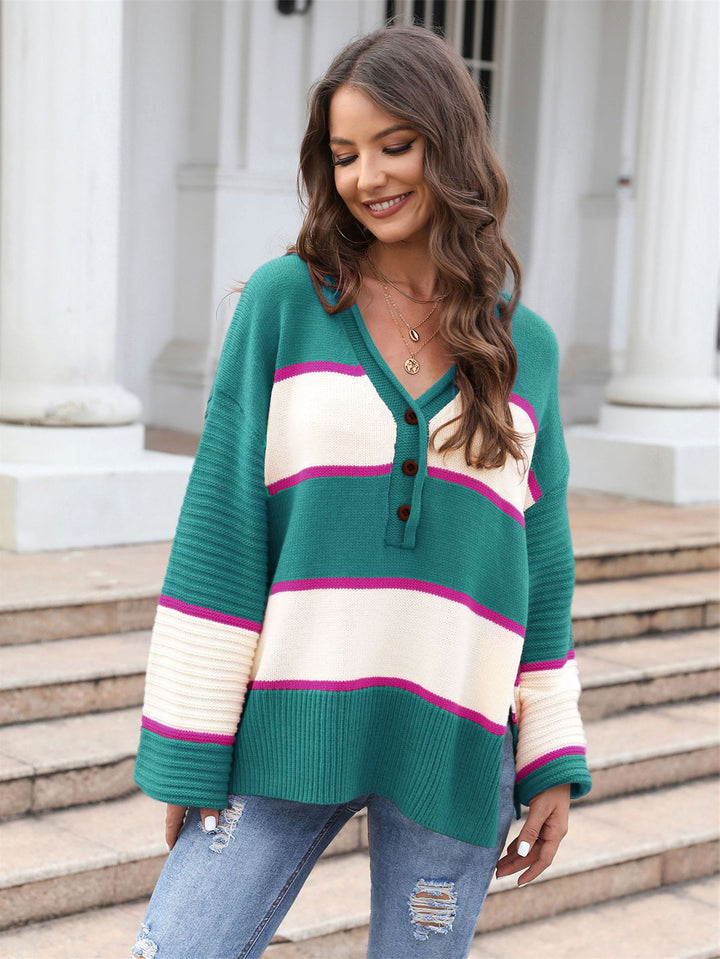 Damen lässiger Strickpullover mit Knopfleiste Drune