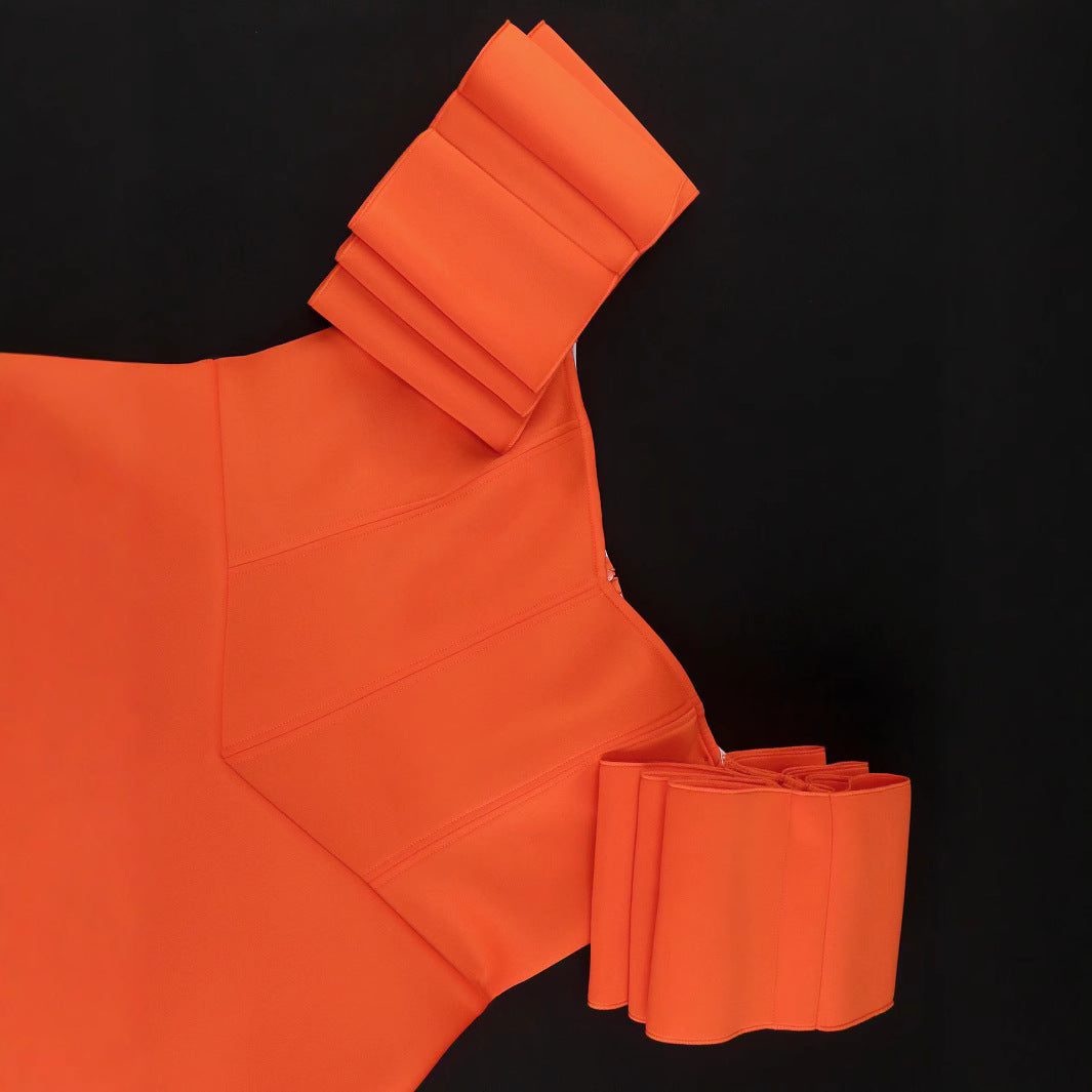 Damen Off-Shoulder Kleid mit Volantärmeln und asymmetrischem Saum Drune