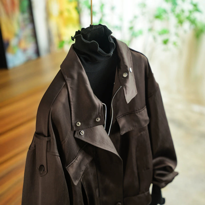 Damen elegante Utility-Jacke mit hohem Kragen Drune
