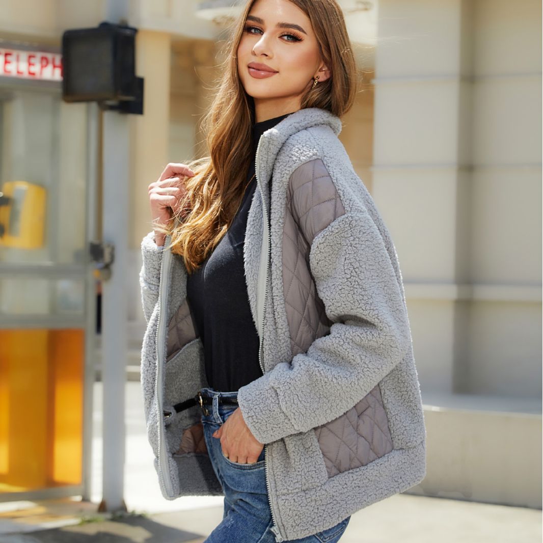 Damen Kuschelige Fleecejacke mit Steppdetails und praktischen Taschen Drune