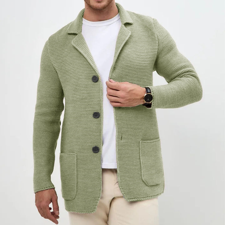 Herren grobgestrickter Strickcardigan mit Schalkragen und aufgesetzten Taschen Drune