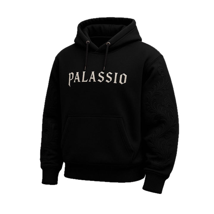 Unisex nan Premium-Hoodie mit tonaler Reliefstickerei an den Ärmeln, doppelter Kapuze und Kängurutasche Drune