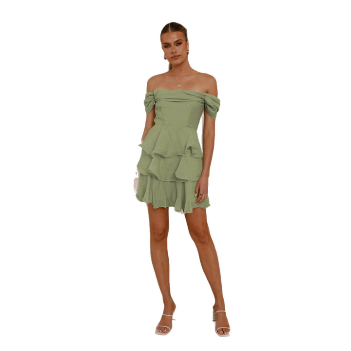 Damen romantisches Rüschenkleid mit schulterfreiem Design Drune