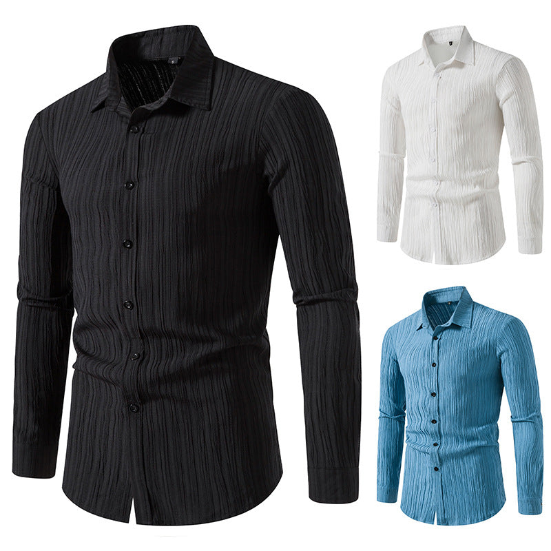 Herren Texturiertes Slim-Fit-Hemd mit krauser Struktur und Kentkragen Drune