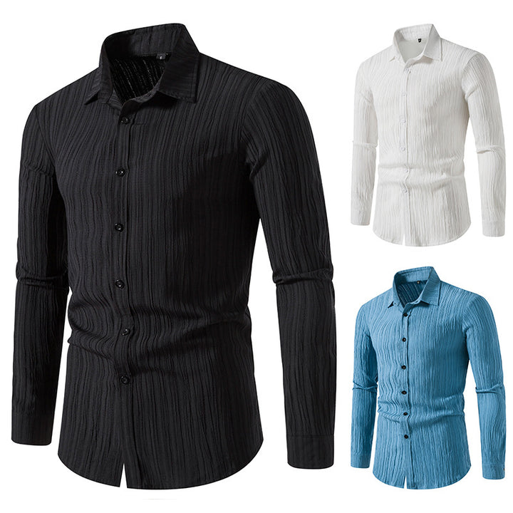 Herren Texturiertes Slim-Fit-Hemd mit krauser Struktur und Kentkragen Drune