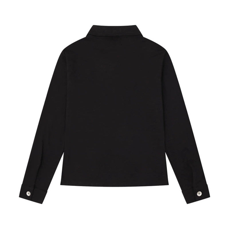 Damen Longsleeve-Poloshirt mit Kurzreißverschluss, Schulterpatten und Statement-Print Drune